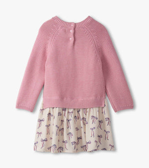 Painterly Bows Mixed Media Sweater Dress