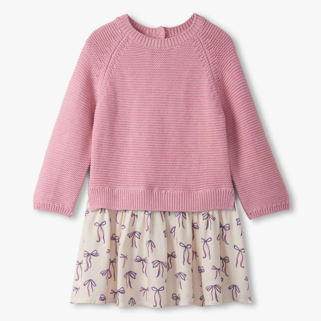 Painterly Bows Mixed Media Sweater Dress