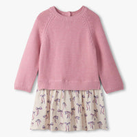 Painterly Bows Mixed Media Sweater Dress