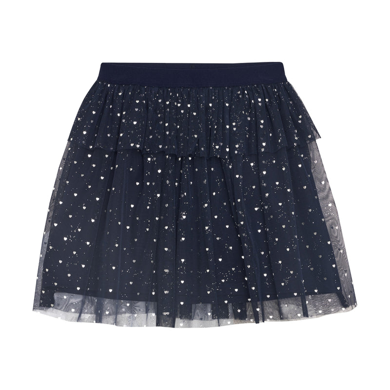 Black Iris Silver Heart Mesh Skirt