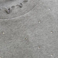 Light Grey Melange LS Jeweled Rib Shirt