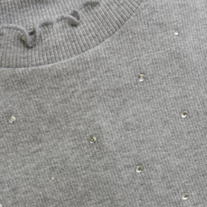 Light Grey Melange LS Jeweled Rib Shirt