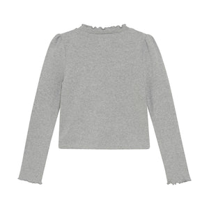 Light Grey Melange LS Jeweled Rib Shirt