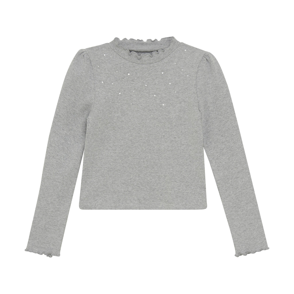 Light Grey Melange LS Jeweled Rib Shirt