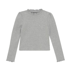 Light Grey Melange LS Jeweled Rib Shirt
