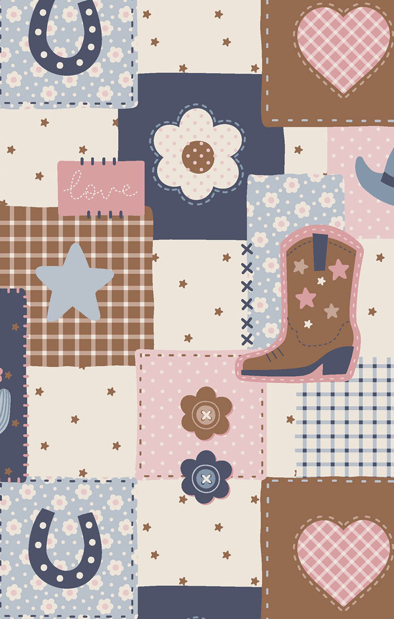 Patchwork Cowgirl - Smocked Overall & Pin Ribbed LS Bodysuit Set