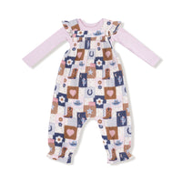 Patchwork Cowgirl - Smocked Overall & Pin Ribbed LS Bodysuit Set