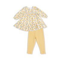 Winter Dandelions - Ladder Trim Dress & Rib Legging Set