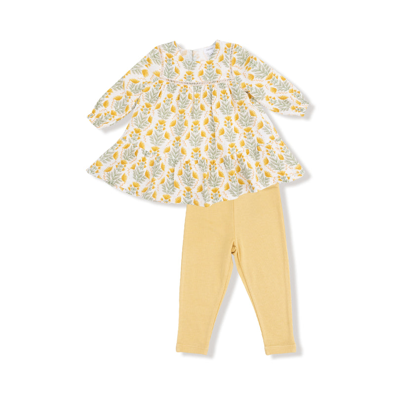 Winter Dandelions - Ladder Trim Dress & Rib Legging Set