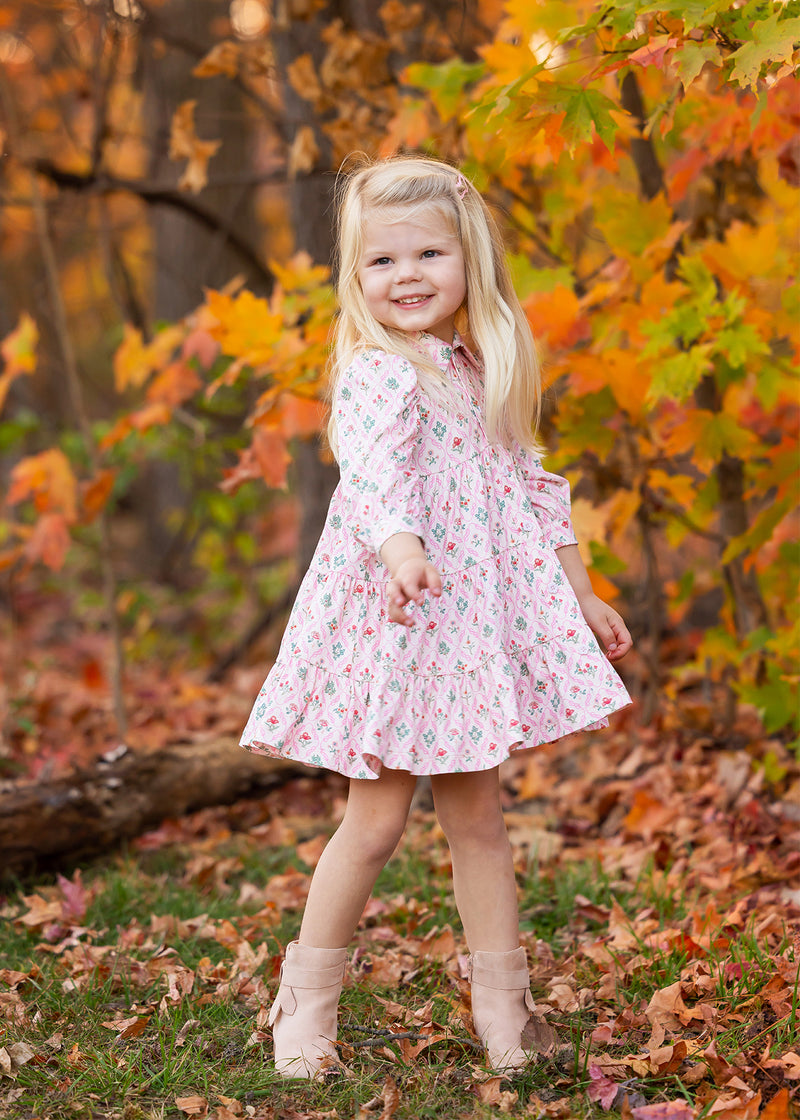 Pink Floral LS Dixie Dress