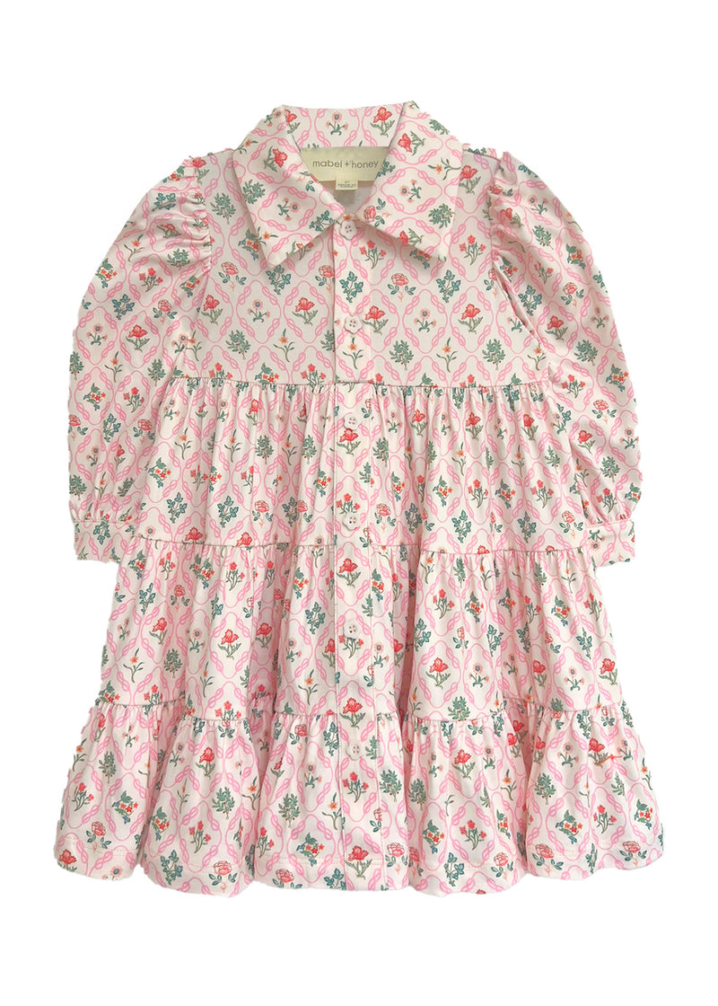 Pink Floral LS Dixie Dress