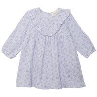 Lilac dress with floral pattern on a white background