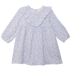 Lilac dress with floral pattern on a white background