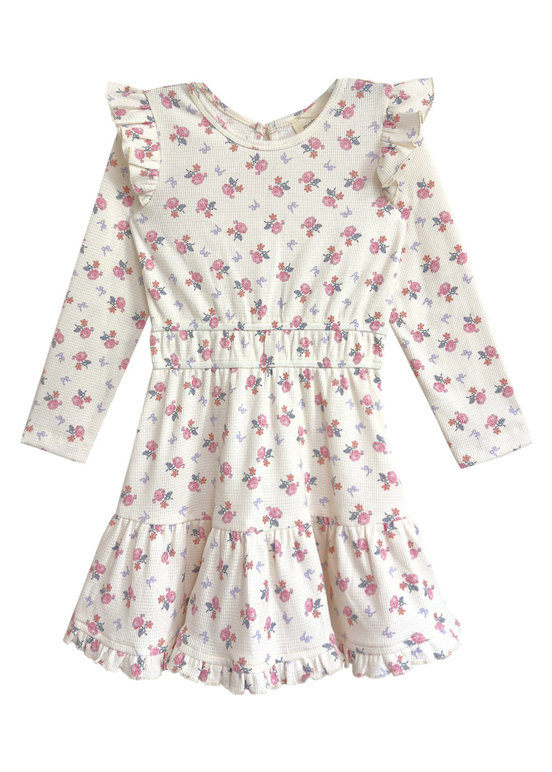 Floral dress with long sleeves on a white background