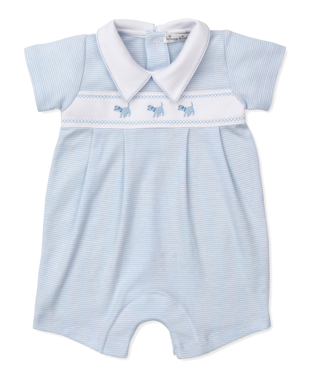 Blue Dogs Short Playsuit - Light Blue Stripe