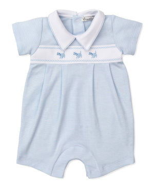 Blue Dogs Short Playsuit - Light Blue Stripe