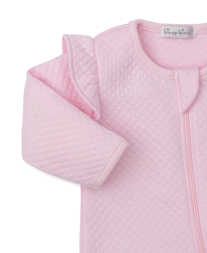 Pink Jacquard Zipper Footie - Billowy Bows