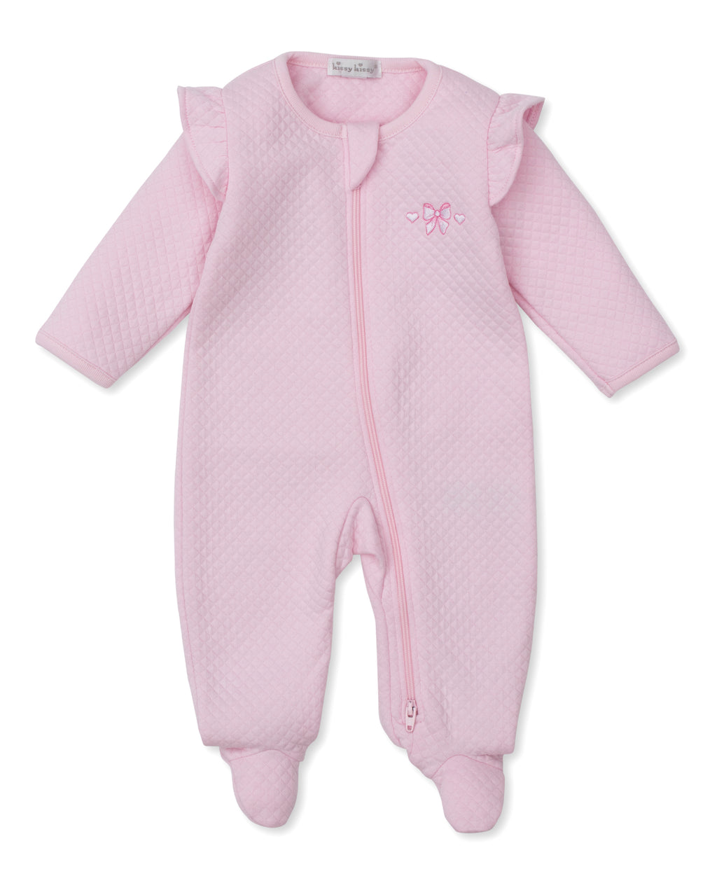 Pink Jacquard Zipper Footie - Billowy Bows