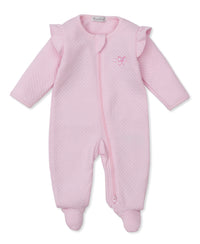 Pink Jacquard Zipper Footie - Billowy Bows