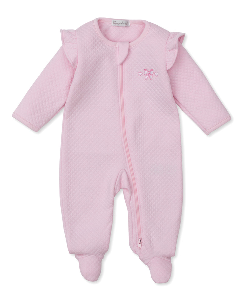 Pink Jacquard Zipper Footie - Billowy Bows