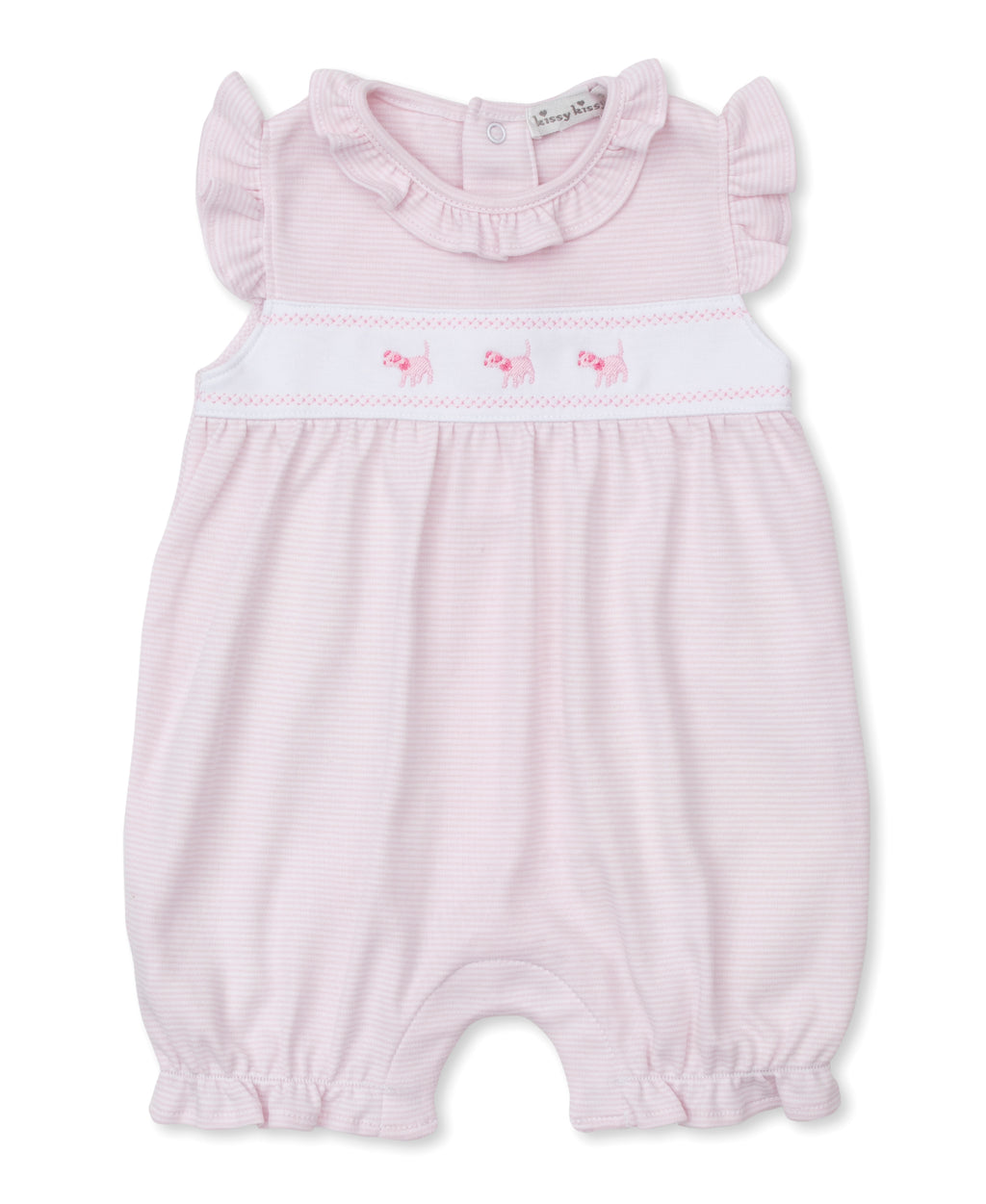 Pink Dogs Short Ruffle Playsuit - Light Pink Stripe