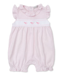 Pink Dogs Short Ruffle Playsuit - Light Pink Stripe