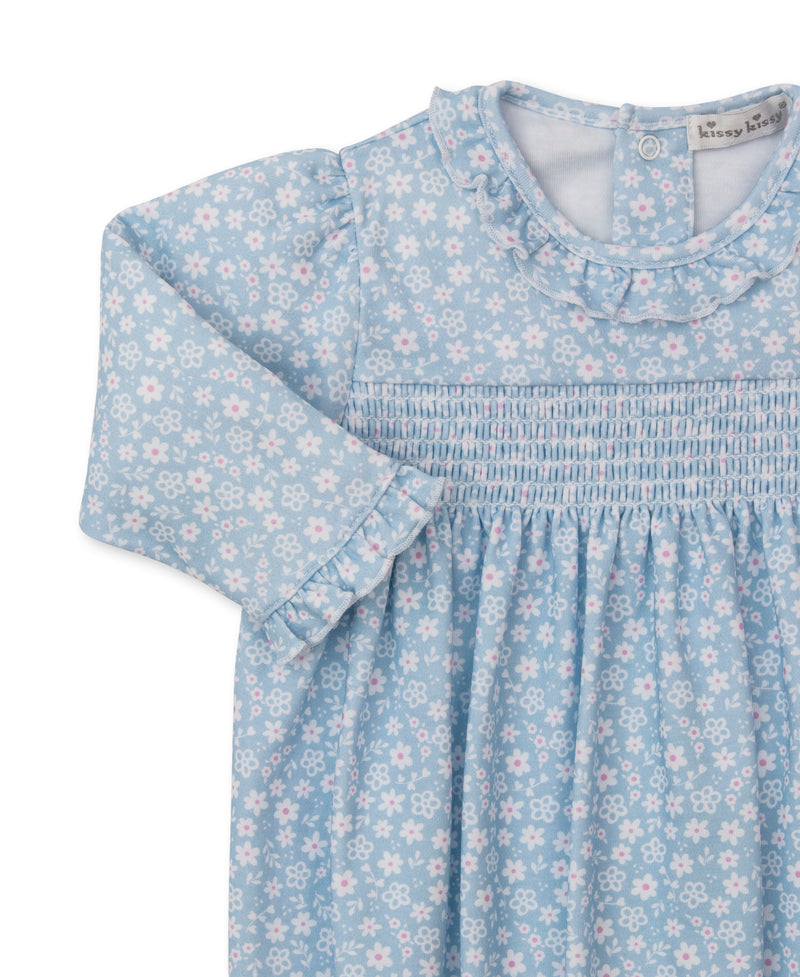 Fall in Bloom - Light Blue Smocked Ruffle Sack Gown