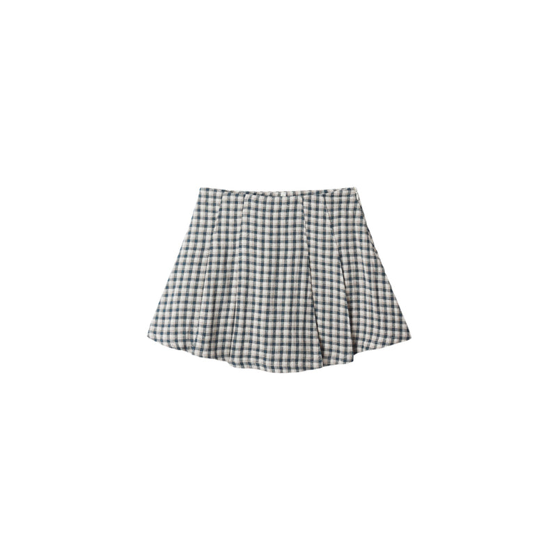 Pleated Mini Skirt - Navy Check