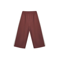 Maroon pants with white stripes on a white background