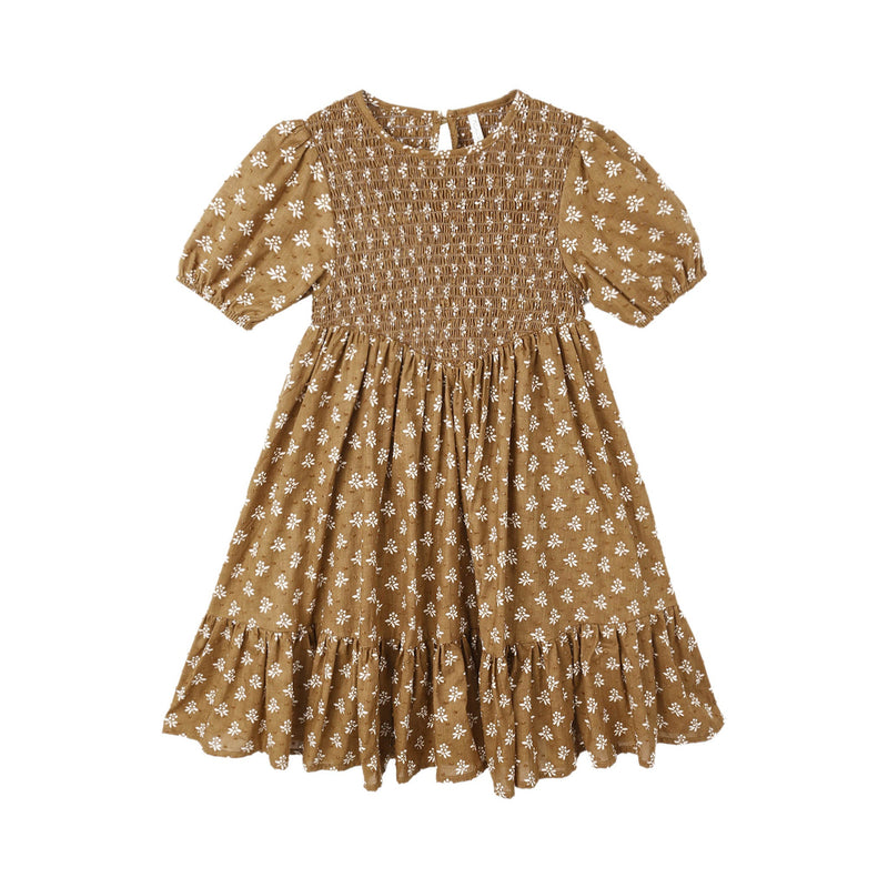 Golden floral dress on a white background