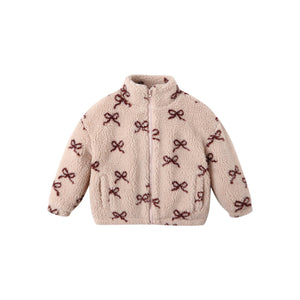 Pink jacket with bow pattern on a white background