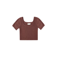 Burgundy short-sleeve top on a white background
