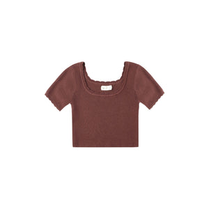 Burgundy short-sleeve top on a white background