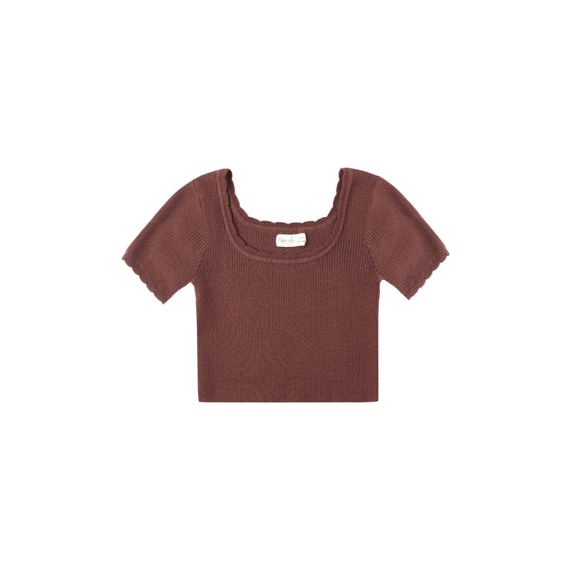 Burgundy short-sleeve top on a white background