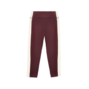 Maroon pants with white stripes on a white background