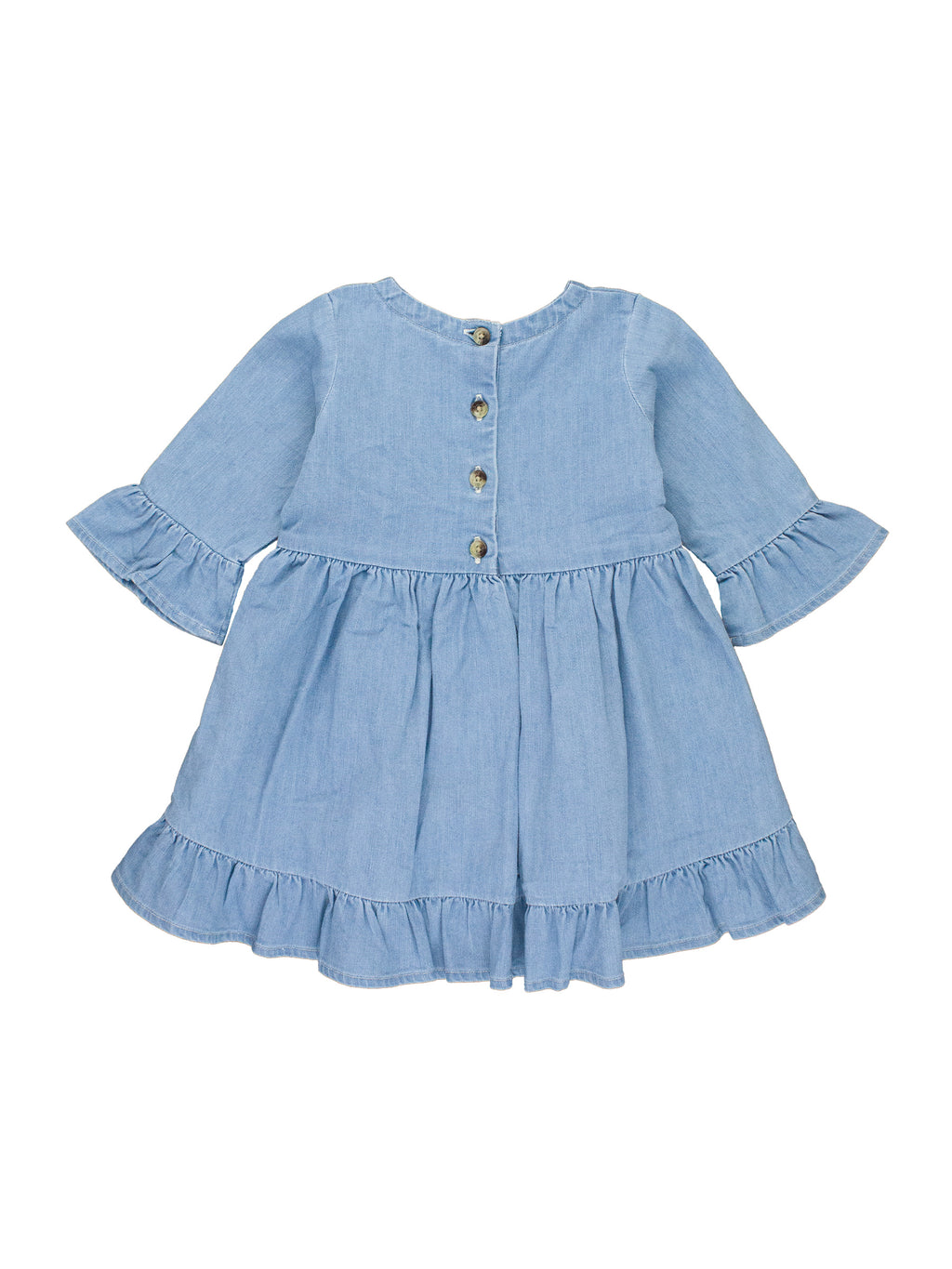 Light Wash Stretch Denim High Low Ruffle Tunic