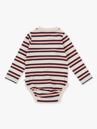 Heather Oatmeal & Rust Stripe - Knit Long Sleeve 2-Button Henley Bodysuit