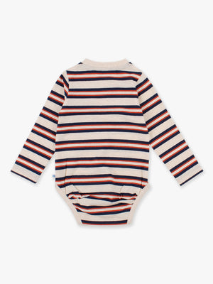 Heather Oatmeal & Rust Stripe - Knit Long Sleeve 2-Button Henley Bodysuit