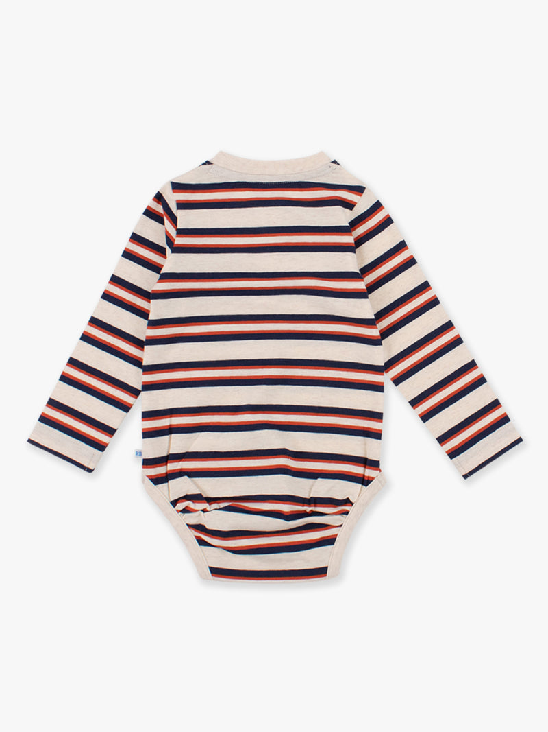 Heather Oatmeal & Rust Stripe - Knit Long Sleeve 2-Button Henley Bodysuit