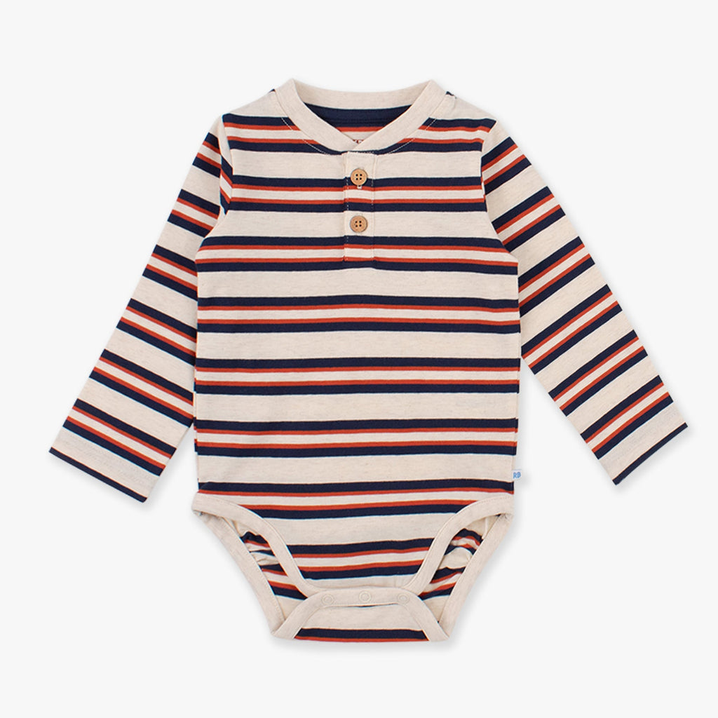Striped baby bodysuit with long sleeves on a white background
