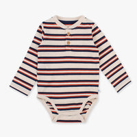 Striped baby bodysuit with long sleeves on a white background