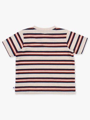 Heather Oatmeal & Rust Stripe - Short Sleeve Henley