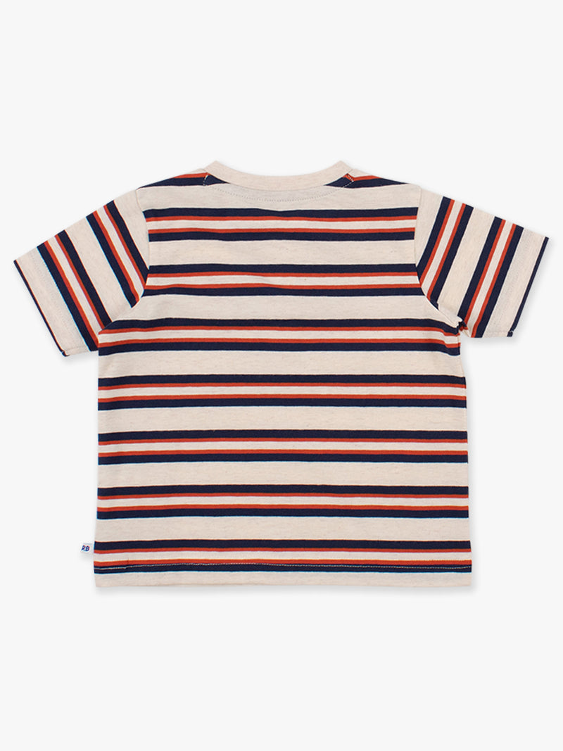 Heather Oatmeal & Rust Stripe - Short Sleeve Henley