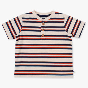 Striped t-shirt with short sleeves on a white background