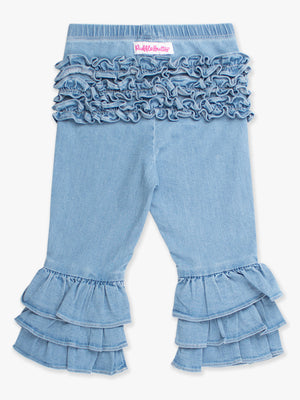Denim Ruffle Flare Pants