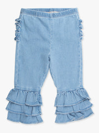 Denim Ruffle Flare Pants