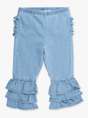Denim Ruffle Flare Pants