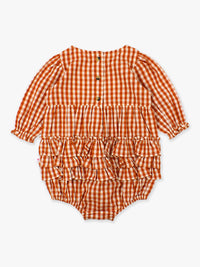 Woven Long Sleeve Bubble Romper - Rust