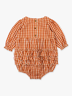 Woven Long Sleeve Bubble Romper - Rust