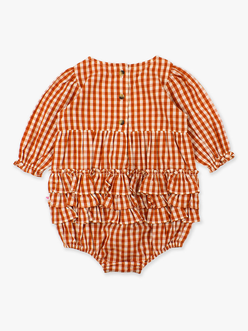 Woven Long Sleeve Bubble Romper - Rust
